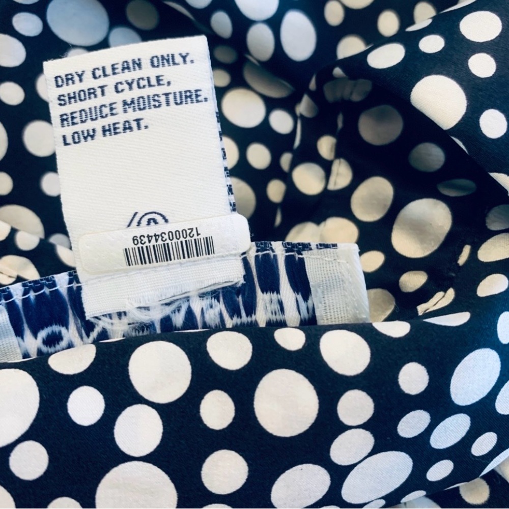 Doncaster SILK Wrap Top XS 2 Navy Blue White Polka Dot Belt Sash Career Stretch - Picture 5 of 6